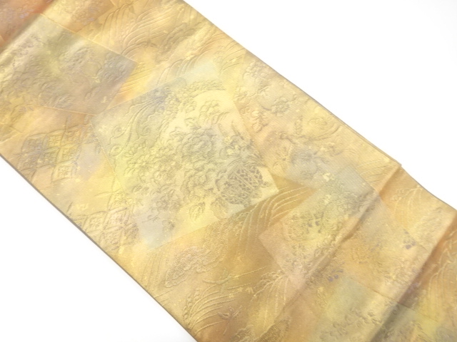 引箔色紙散らしに花鳥模様織出し袋帯